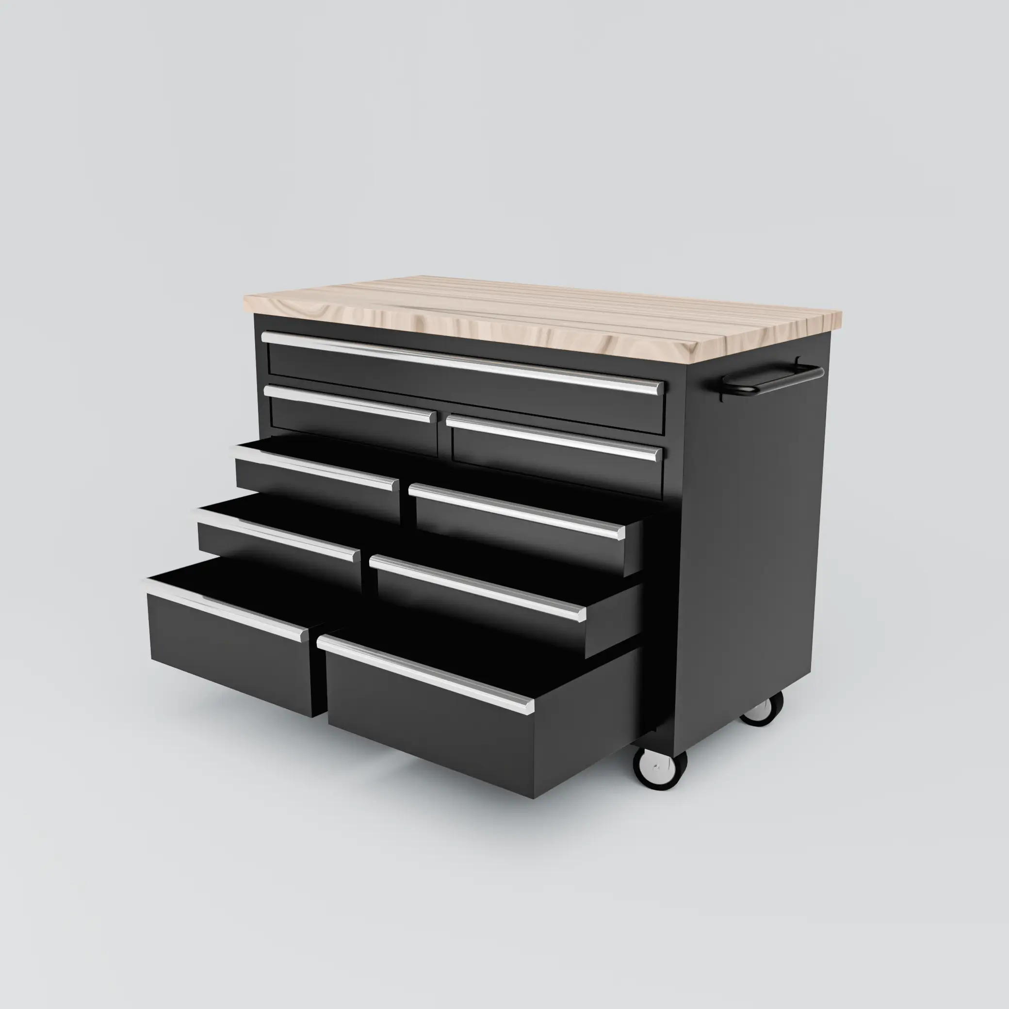 A 3D render of a work table with drawers i made in blender for my 3d art studio project